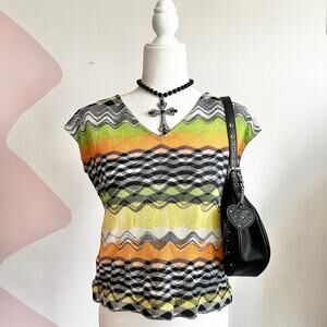 Missoni‎ Zigzag Crochet Top Made in Italy Orange Tag Vintage Designer, Large